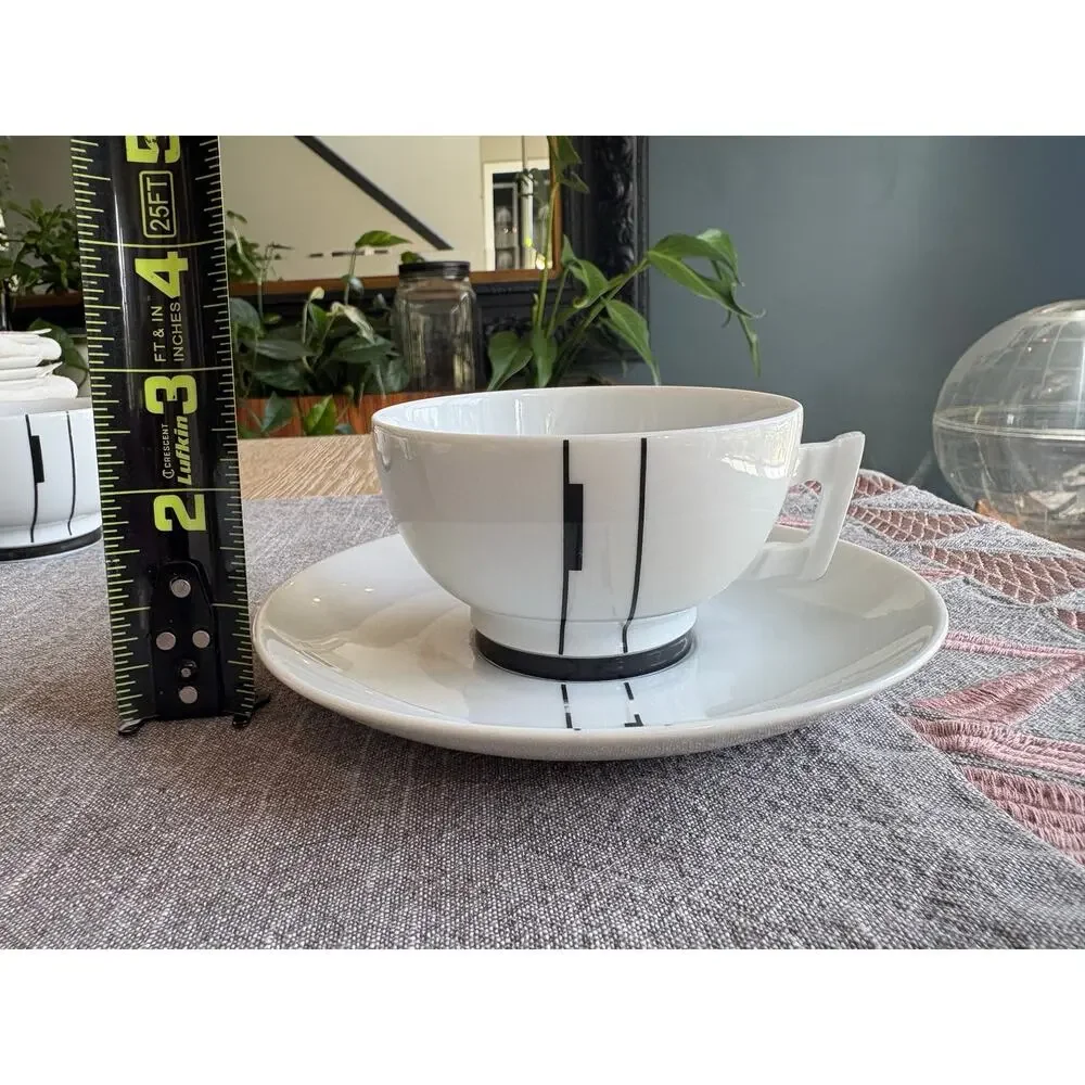 Vintage Ćmielów Poland Porcelain Coffee Tea Set - MCM Black Line Geometric